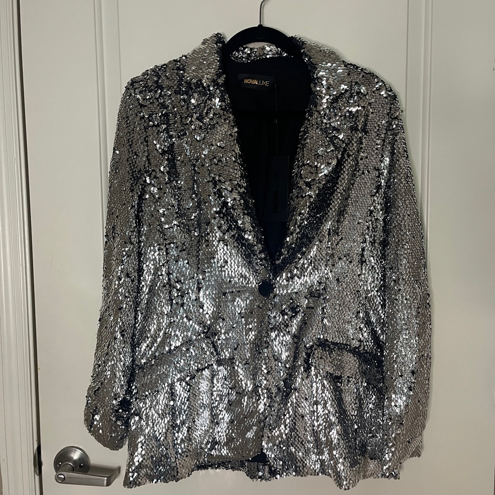 Fashion Nova Silver Sequin Blazer